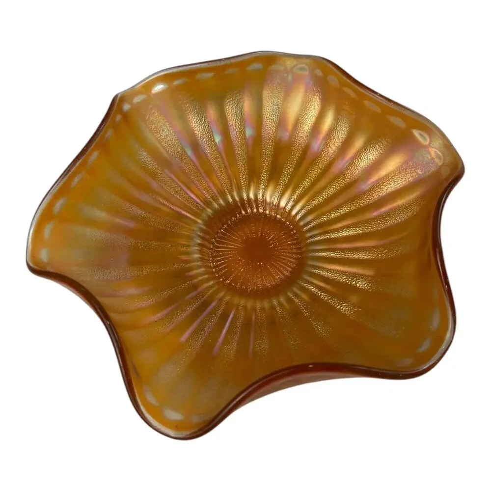 Vintage Fenton Marigold Smooth Rays Carnival Glass Ruffled‎ Bowl 7 1/2